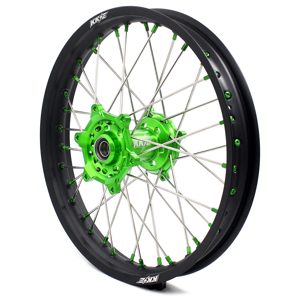 KKE 21 & 19 MX Wheels for Kawasaki KX250F 2019 and 2021 Green Nipple(2020 Excluded)