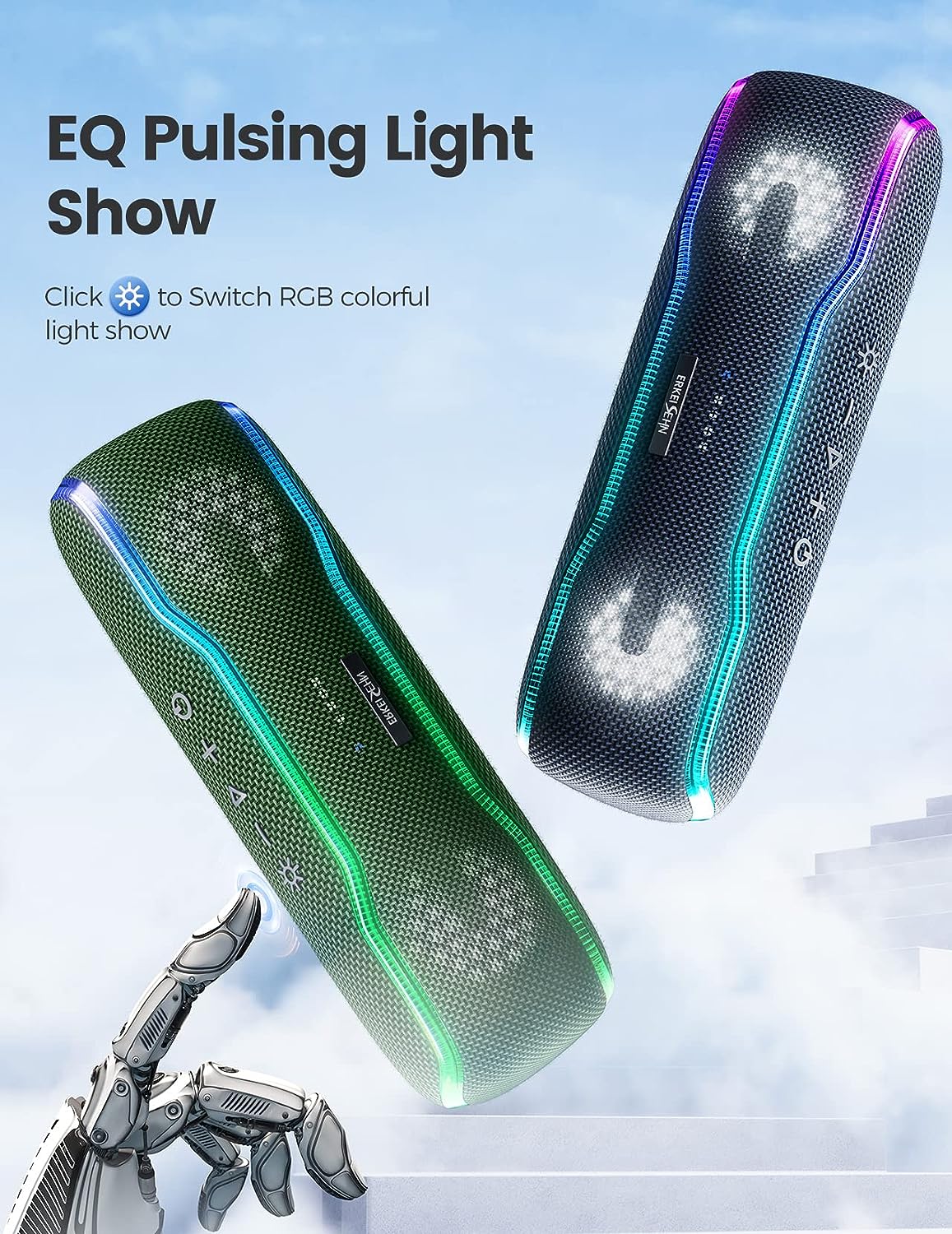 Portable Bluetooth Speaker, Waterproof Wireless Speaker with Colorful Flashing Lights & Speaker Mount