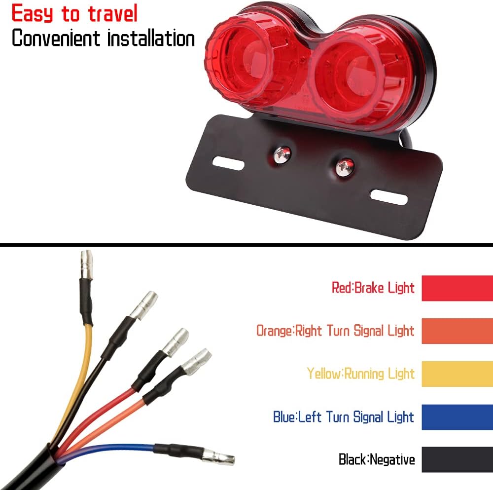 Red Motorcycle LED Brake Tail Light with Turn Signal & License Plate