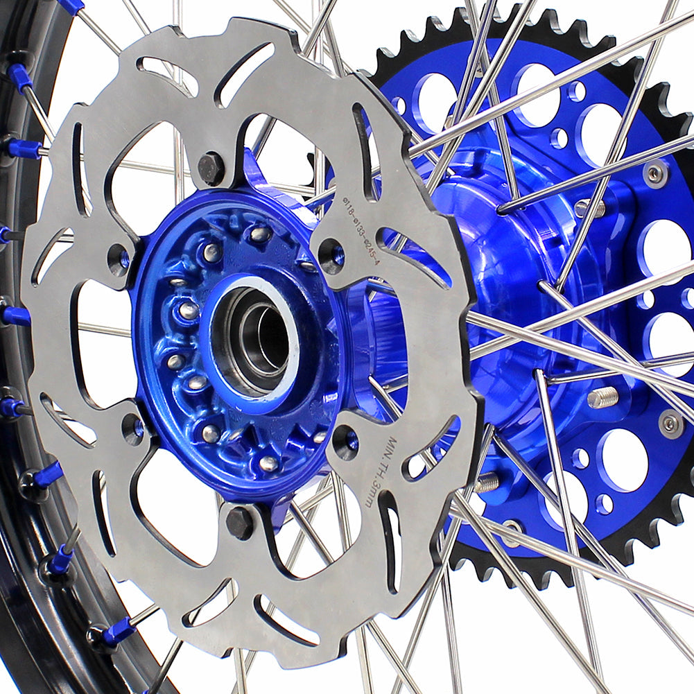 KKE 21"&18" Enduro Dirtbike Casting Wheels For YAMAHA YZ125 YZ250 1999-2016 YZ250F YZ450F 2003-2015 Blue Nipples With Disc