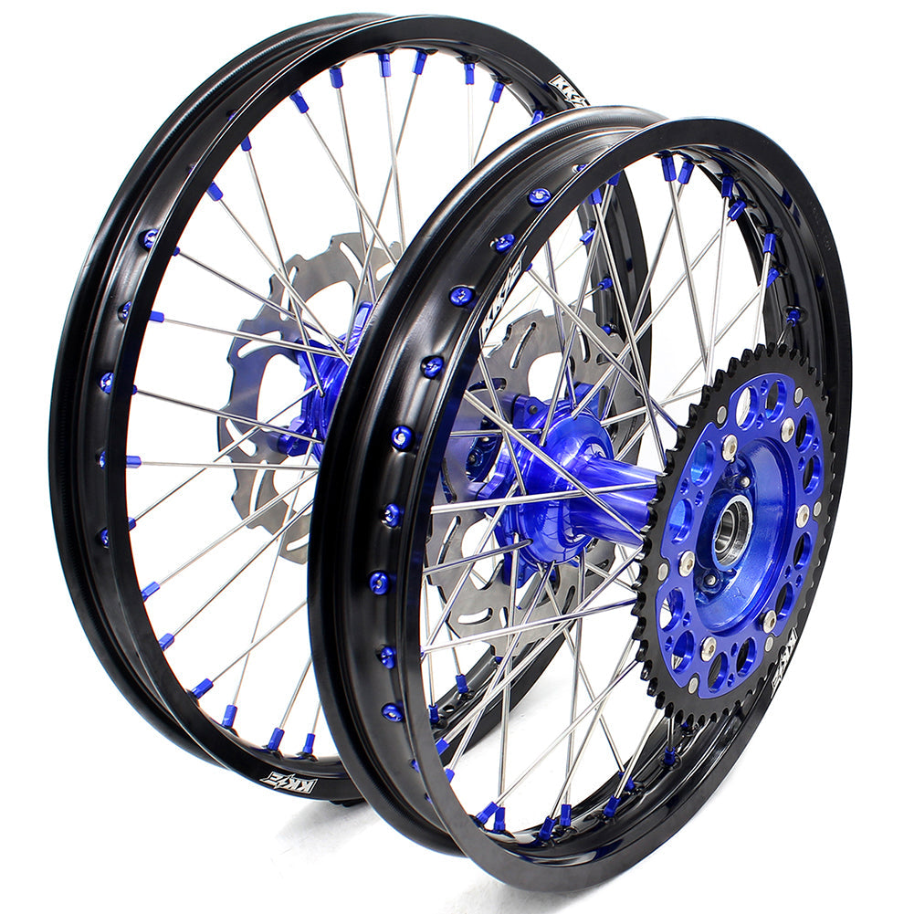 KKE 21"&18" Enduro Dirtbike Casting Wheels For YAMAHA YZ125 YZ250 1999-2016 YZ250F YZ450F 2003-2015 Blue Nipples With Disc