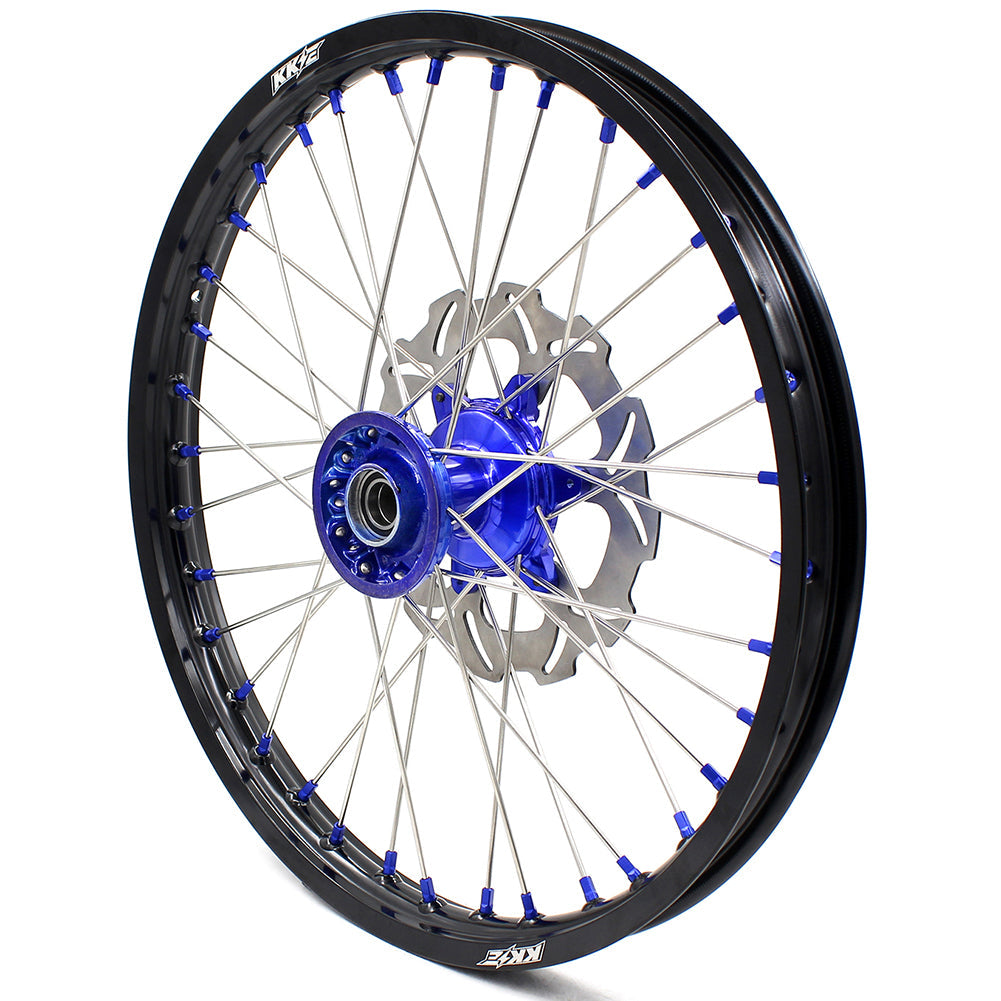 KKE 21"&18" Enduro Dirtbike Casting Wheels For YAMAHA YZ125 YZ250 1999-2016 YZ250F YZ450F 2003-2015 Blue Nipples With Disc