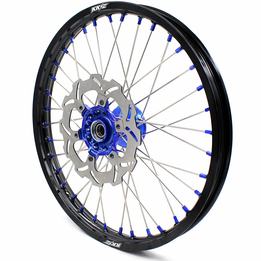 KKE 21"&18" Enduro Dirtbike Casting Wheels For YAMAHA YZ125 YZ250 1999-2016 YZ250F YZ450F 2003-2015 Blue Nipples With Disc