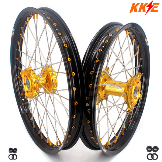 KKE 21 & 19 MX Rims for Suzuki RMZ250 2007-2024 RMZ450 2005-2024 Gold Nipple