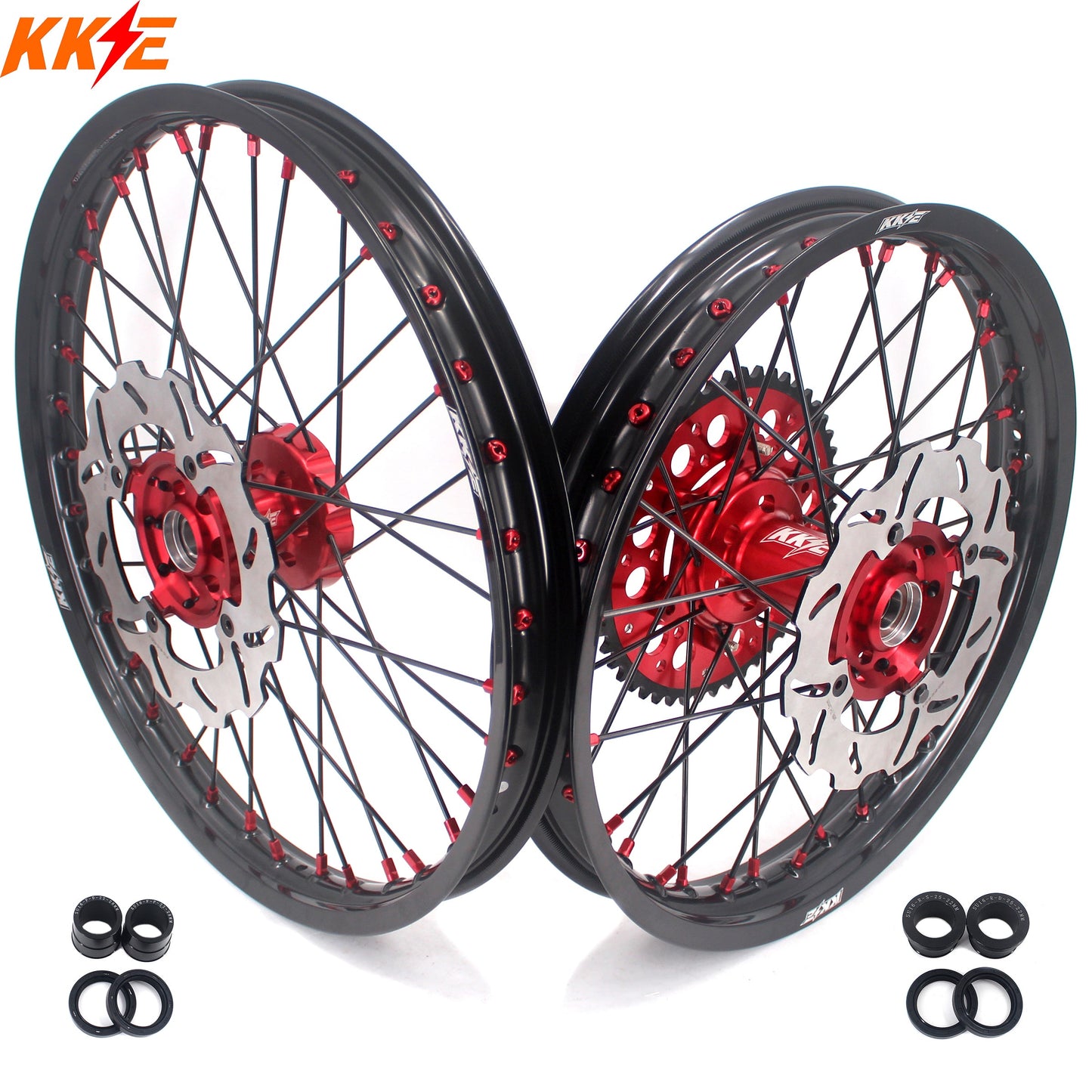 KKE 21 & 19 MX Rims for Suzuki RMZ250 2007-2024 RMZ450 2005-2024 Black Spokes