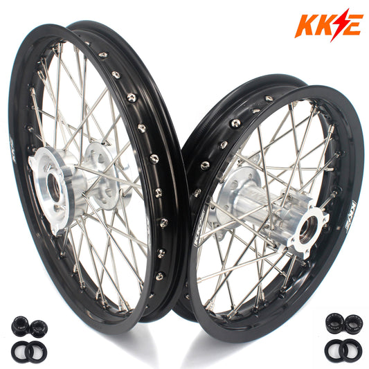 KKE 14 & 12 Small Kid's Wheels Rims Set for KTM 65 SX 2002-2024 Silver&Black