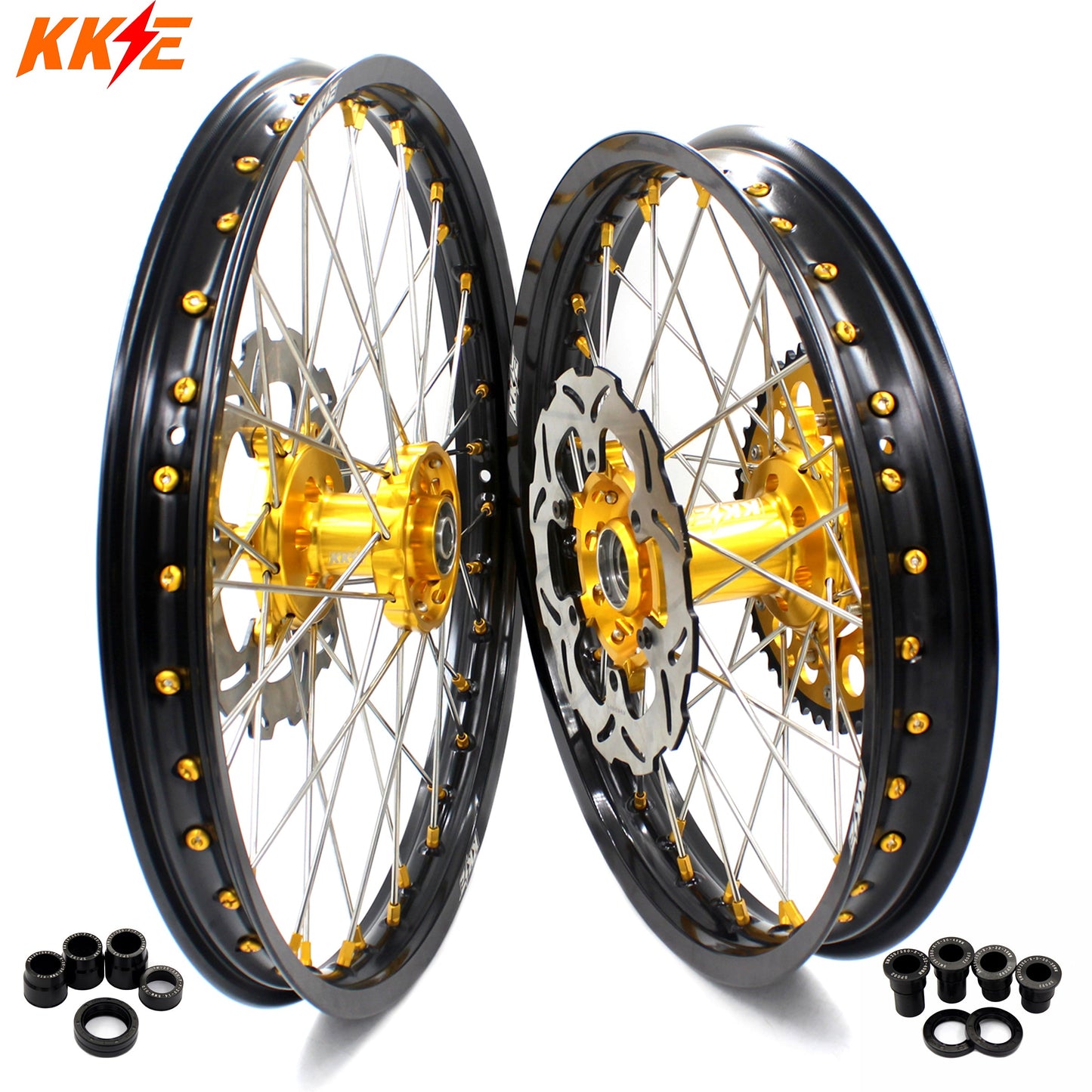 KKE 21 & 19 MX Dirt Bikes Rims For SUZUKI RM125 RM250 1996-2000 Gold Nipples