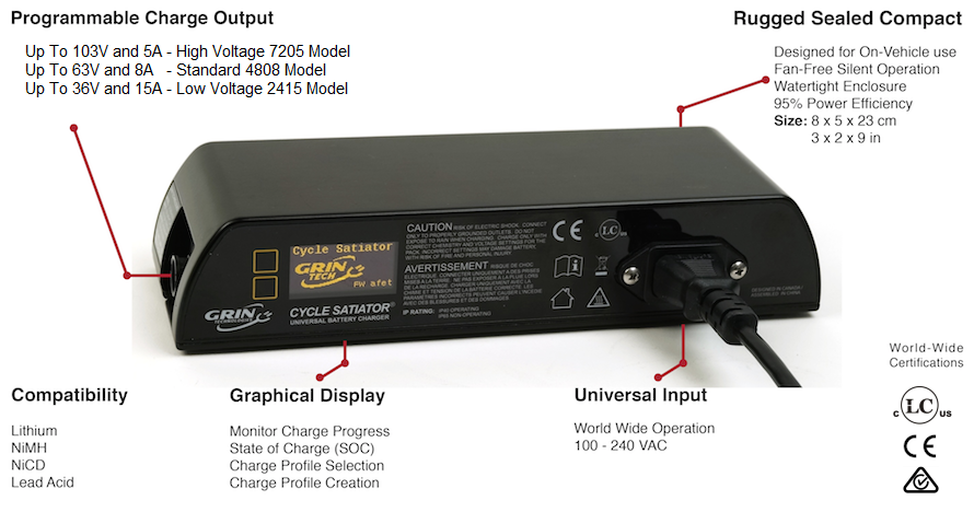 ONYX RCR Charger, 72V 5A, Cycle Satiator Universal Programmable Battery Charger