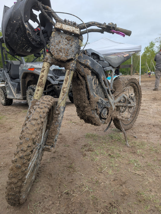 Electric dirt bike pictured in Radmoto's maintenance guide