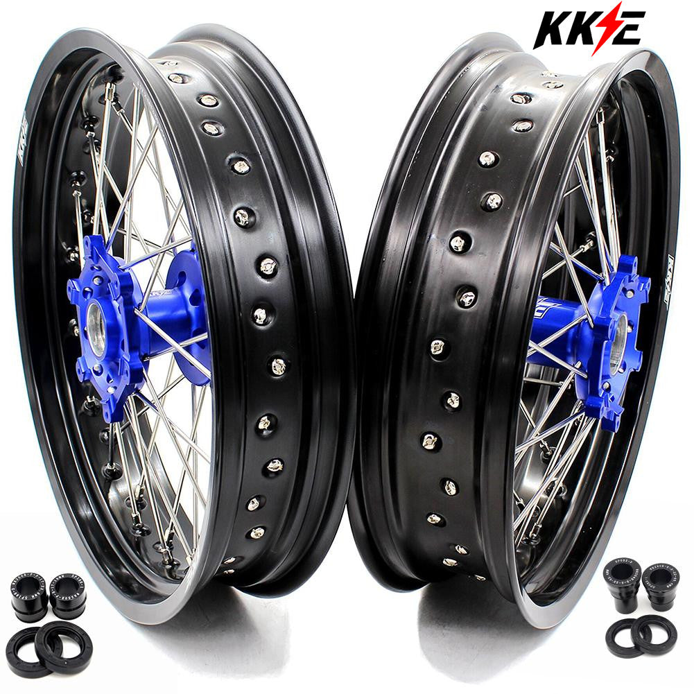 KKE 17inch Supermoto Wheels Set For YAMAHA WR250R 2008-2020 Blue Hub