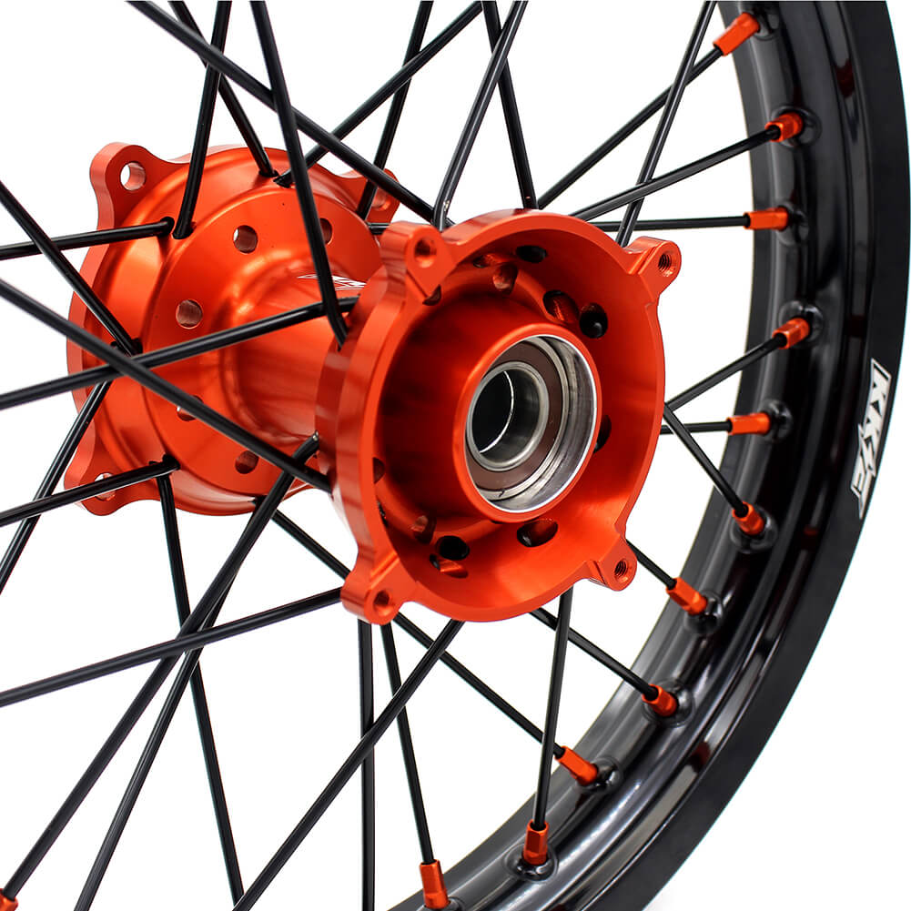 KKE 19"×1.6/16"×1.85 Spoke Kid's Big Wheels Rims Fit KTM SX 85 2003-2020 Orange Nipples & Black Spokes