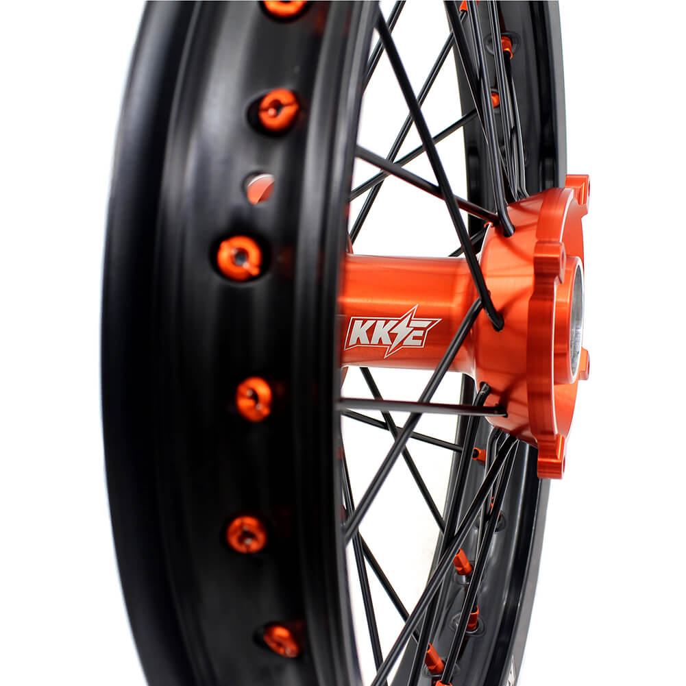 KKE 19"×1.6/16"×1.85 Spoke Kid's Big Wheels Rims Fit KTM SX 85 2003-2020 Orange Nipples & Black Spokes