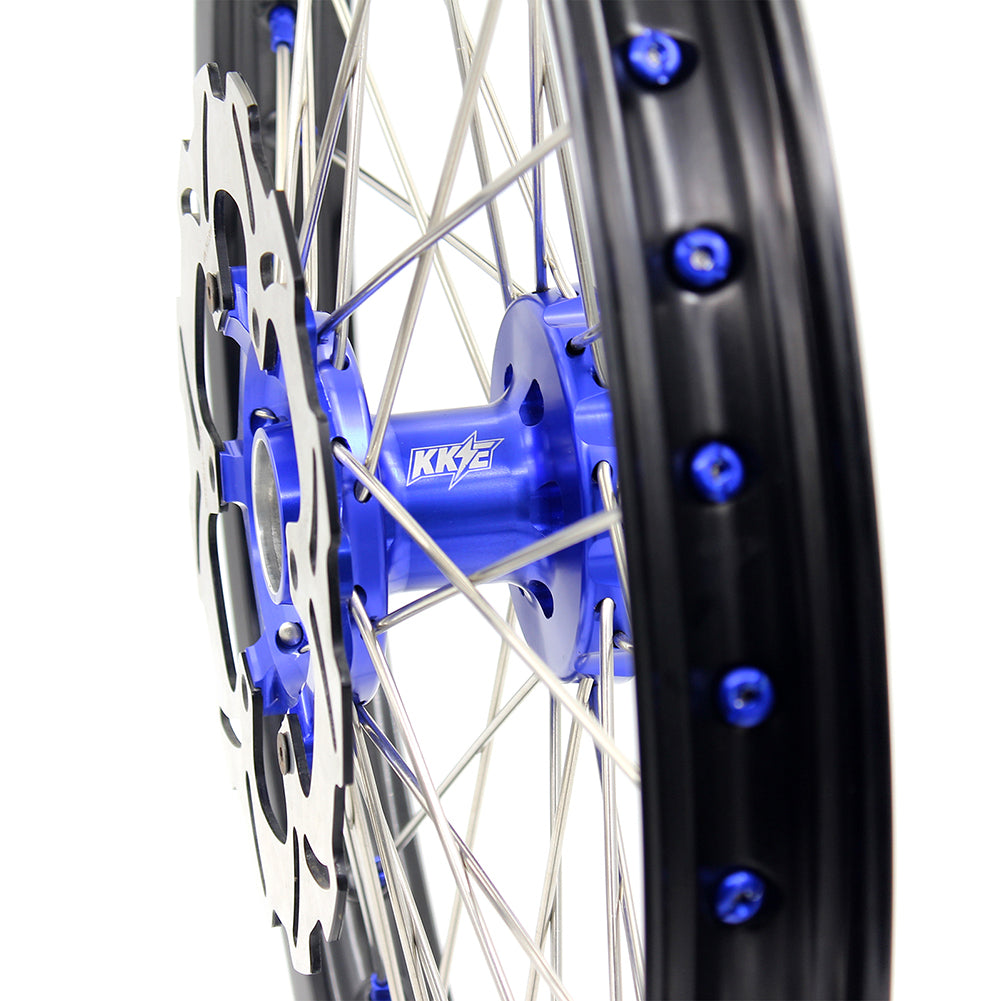 KKE 21"&18" Enduro Diretibke Wheels For YAMAHA YZ125 YZ250 1999-2016 YZ250F YZ450F 2003-2015 Blue Nipples With Disc