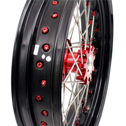 KKE 17 Inch OEM Size Supermoto Wheels for Honda XR650L 1993-2025 Red Nipple