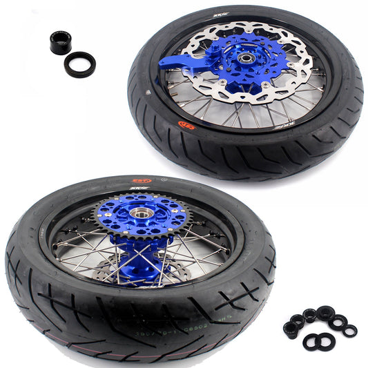KKE 3.5/4.25*17inch Cush Drive Rims Tires For YAMAHA WR250F 2001-2019 WR450F 2003-2018 Blue Hub