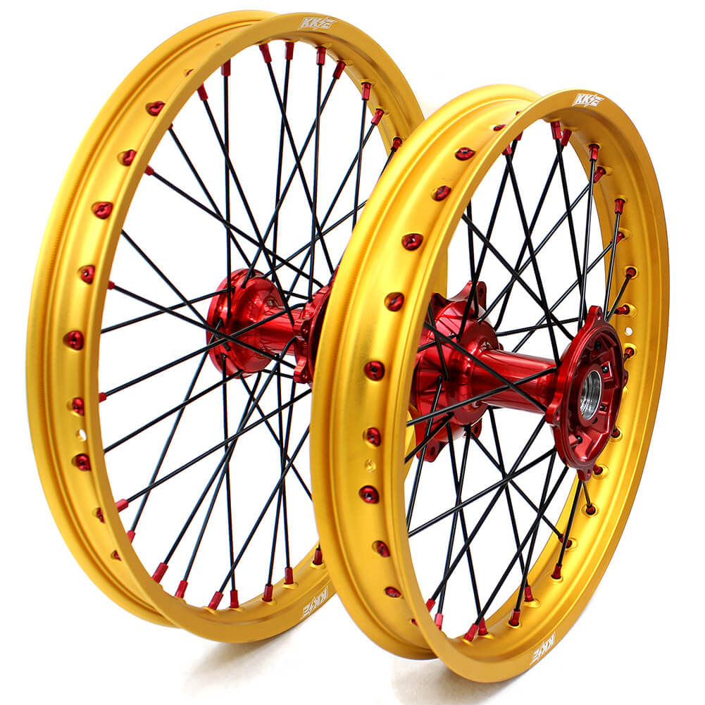 KKE 1.6"x21" & 2.15"x19" Wheels for Honda CRF / CR — Red/Gold