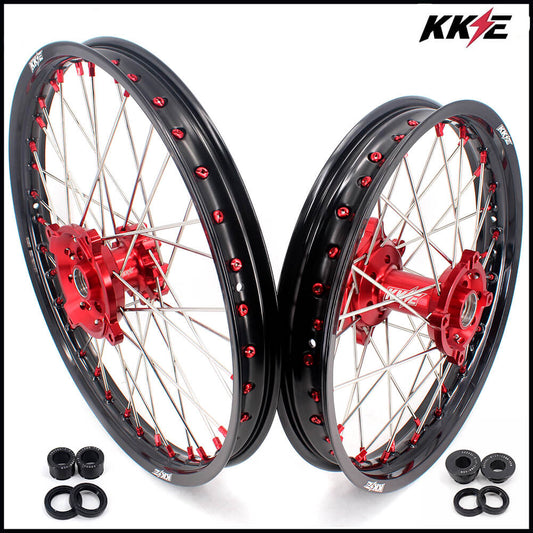 KKE 21" 18" OEM Size Motorcycle Alloy Wheels Rims Compatible with HONDA XR650L 1993-2024 Red Nipples