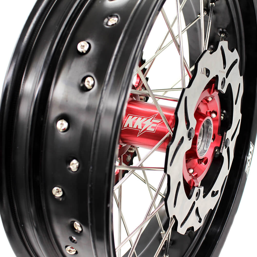 KKE 17 inch Supermoto Wheels Rims for HONDA XR650L 1993-2024 Red Hub Discs