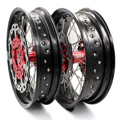 KKE 17 inch Supermoto Wheels Rims for HONDA XR650L 1993-2024 Red Hub Discs