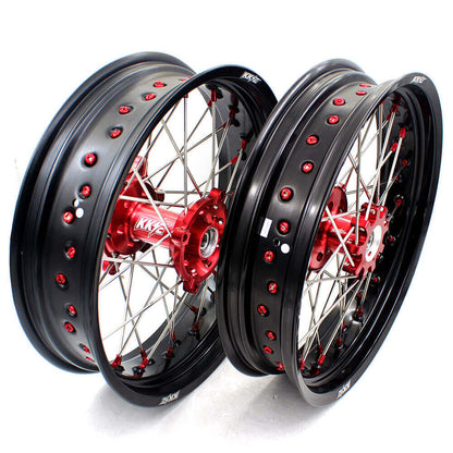 KKE 17 Inch OEM Size Supermoto Wheels for Honda XR650L 1993-2025 Red Nipple