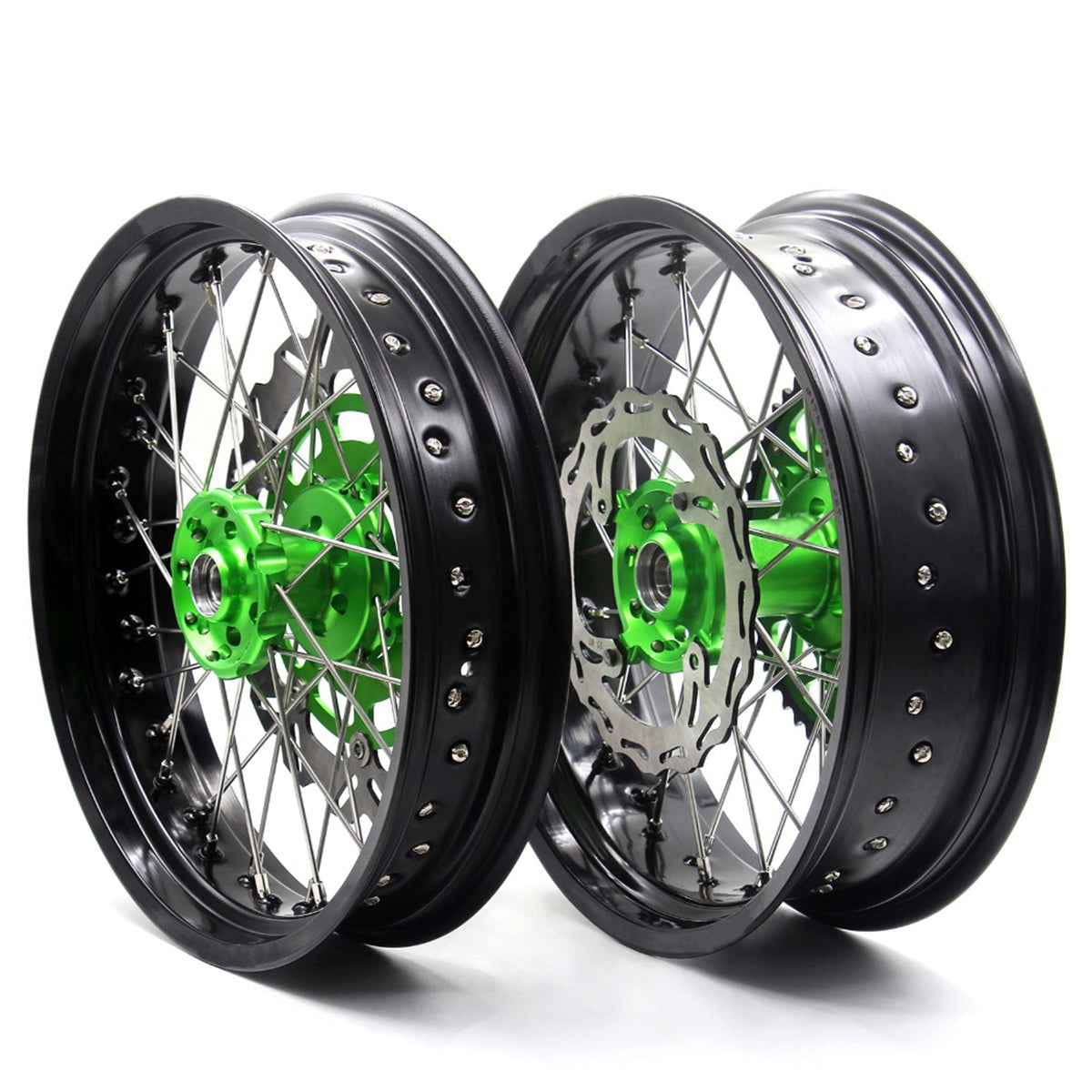 KKE 3.5/4.25*17inch For KAWASAKI KX250F KX450F 2006-2018 Supermoto Rims With Disc&Sprocket Green