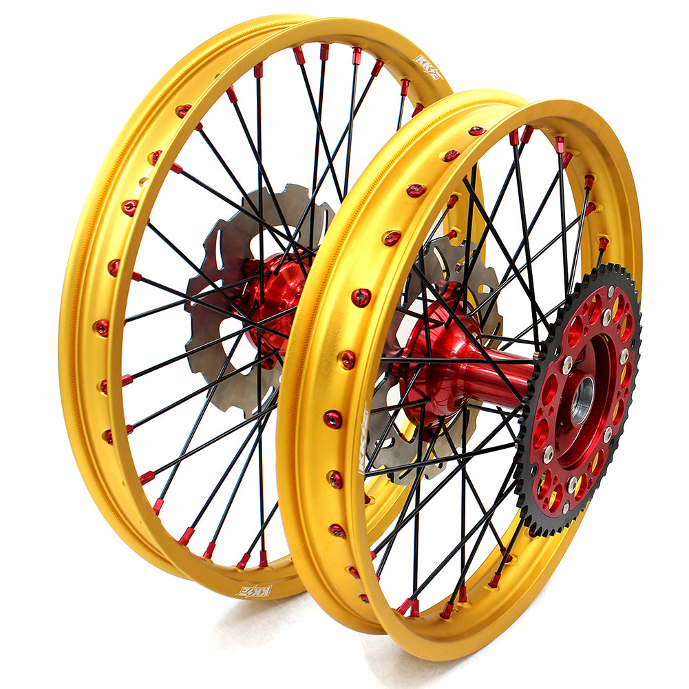 KKE 1.6"x21" & 2.15"x19" Wheels for Honda CRF / CR — Red/Gold