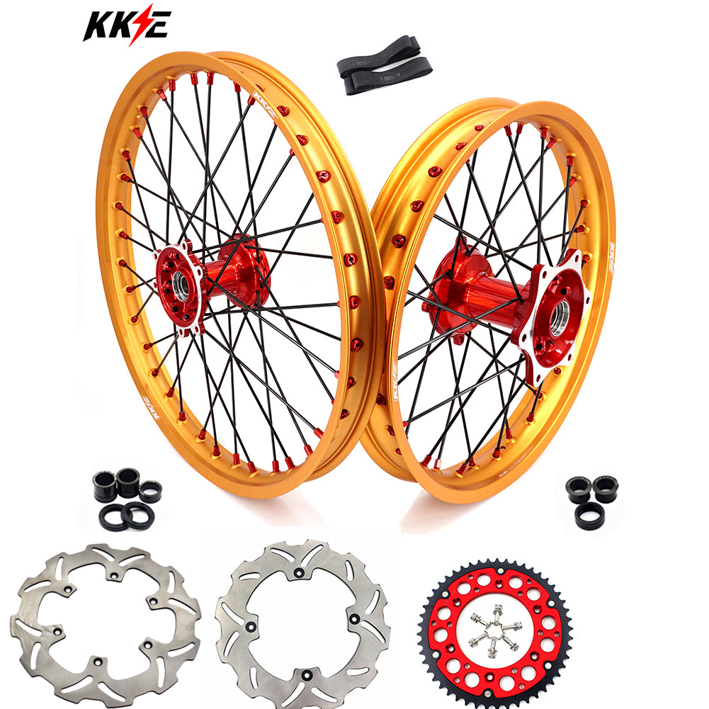 KKE 1.6"x21" & 2.15"x19" Wheels for Honda CRF / CR — Red/Gold