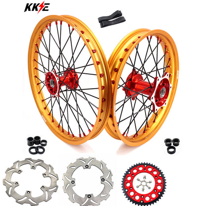 KKE 1.6"x21" & 2.15"x19" Wheels for Honda CRF / CR — Red/Gold