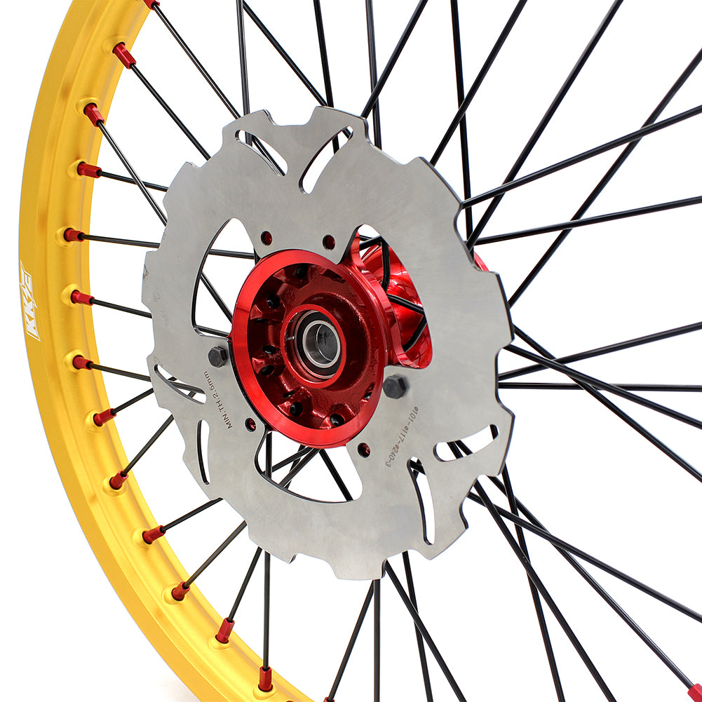 KKE 1.6"x21" & 2.15"x19" Wheels for Honda CRF / CR — Red/Gold