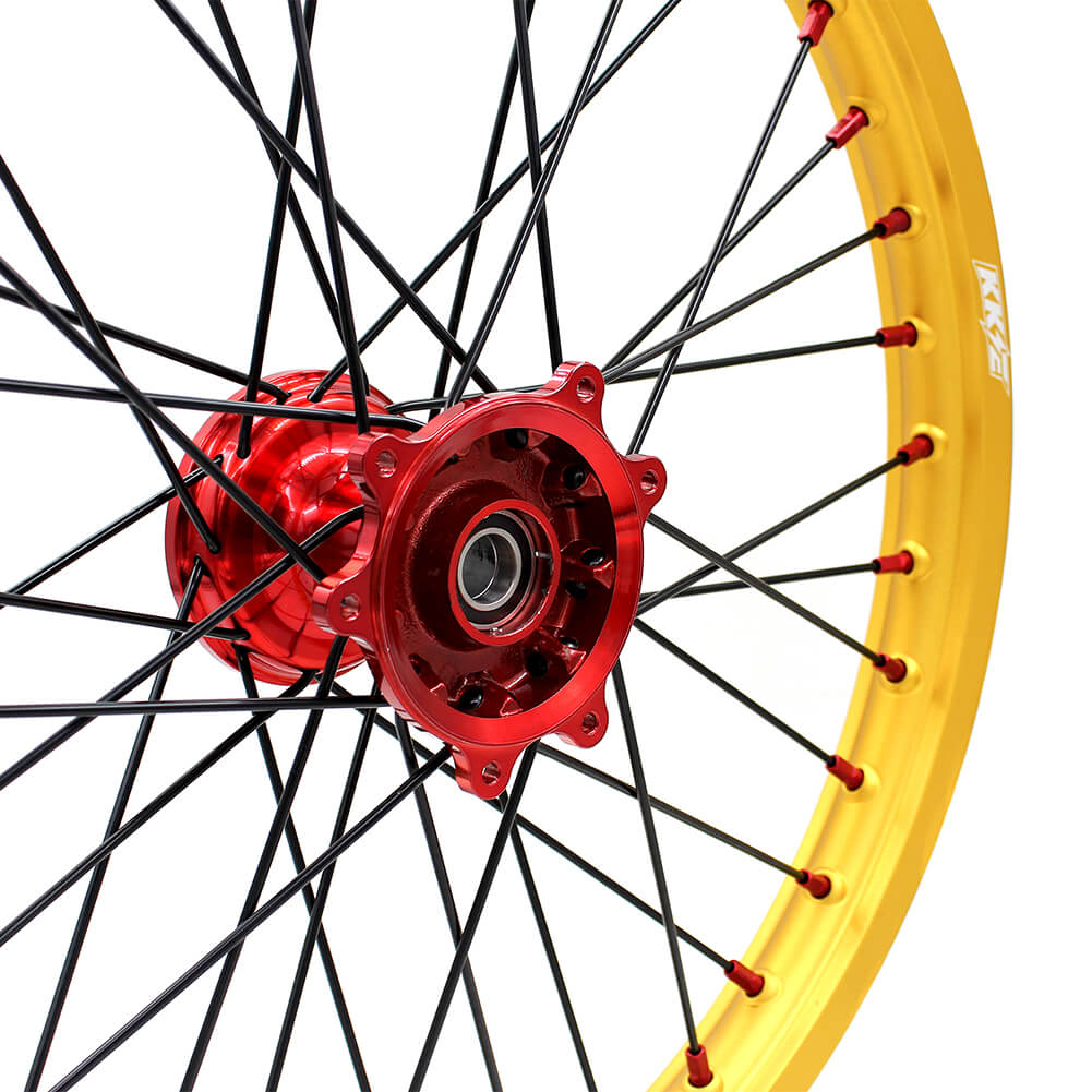 KKE 1.6"x21" & 2.15"x19" Wheels for Honda CRF / CR — Red/Gold