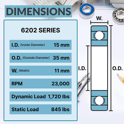 Chrome Steel 6202-2RS Bearing