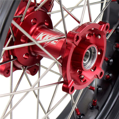 KKE 17 Inch OEM Size Supermoto Wheels for Honda XR650L 1993-2025 Red Nipple