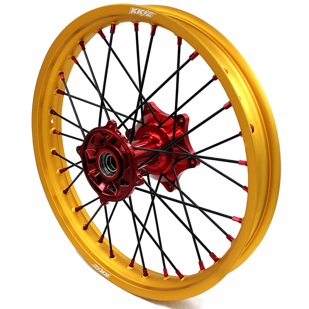 KKE 1.6"x21" & 2.15"x19" Wheels for Honda CRF / CR — Red/Gold