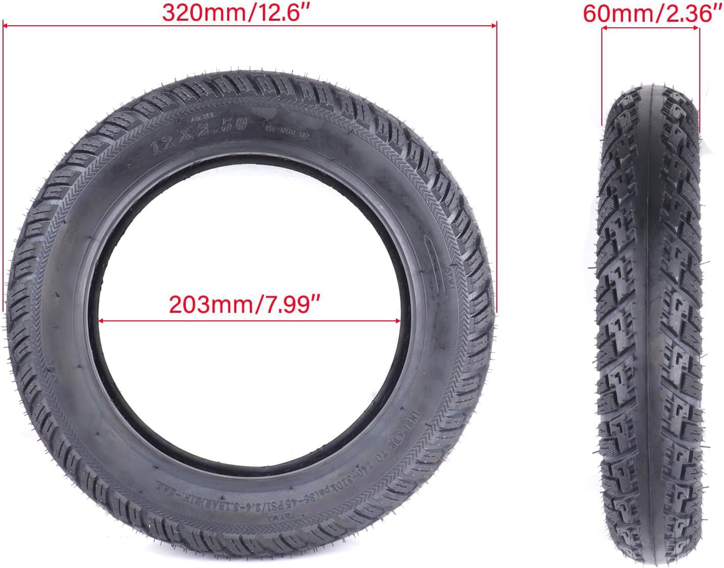12x2.50 Replacement Tire & Inner Tube Set with Angled Valve Stem