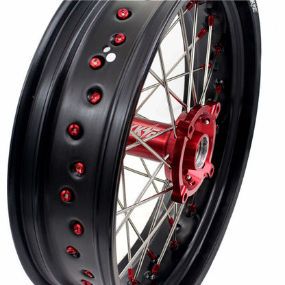 KKE 17 Inch OEM Size Supermoto Wheels for Honda XR650L 1993-2025 Red Nipple