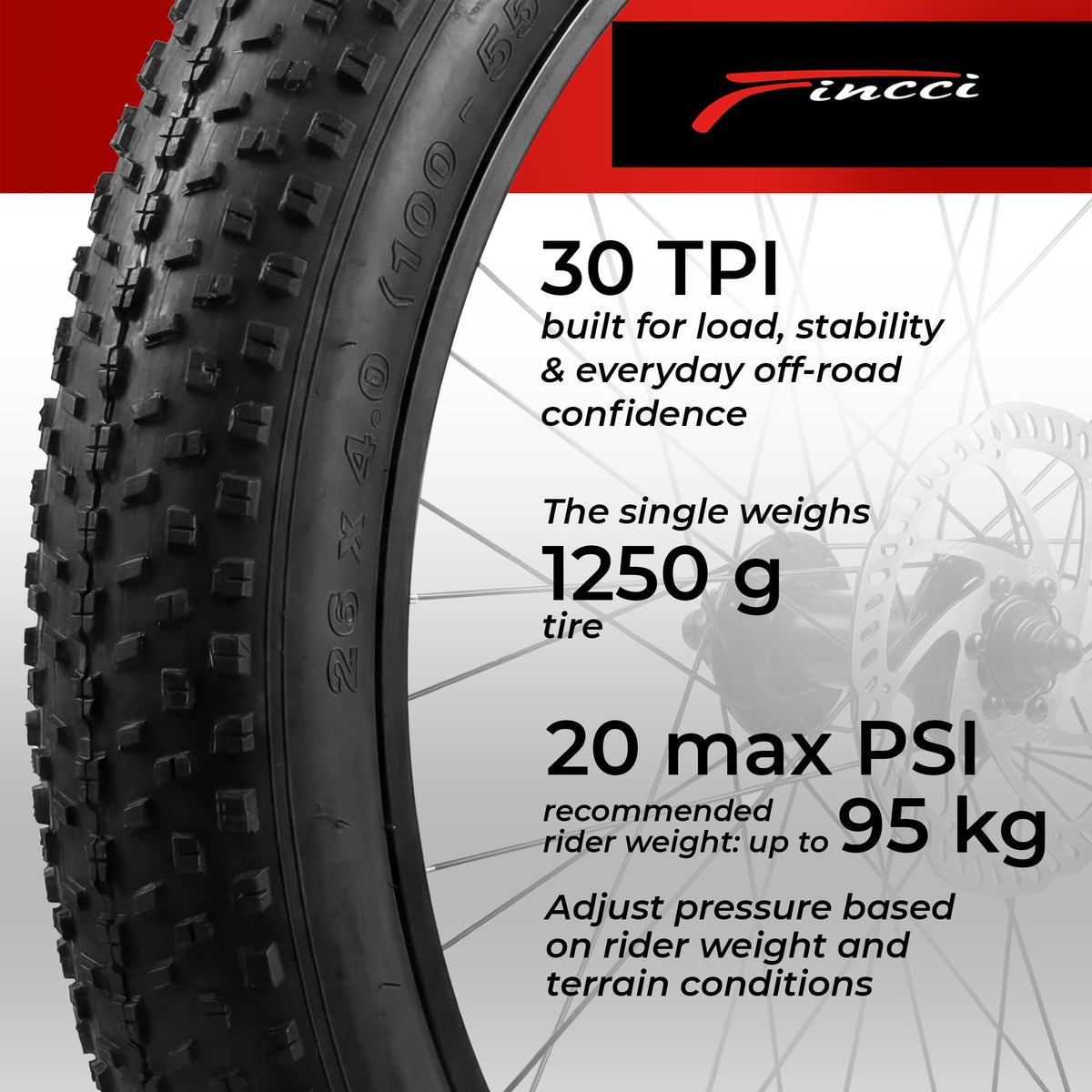 Fincci Pair 26x4.0 Fat Bike Tires - Big 26 inch Bike Tires