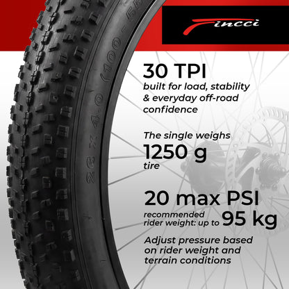 Fincci Pair 26x4.0 Fat Bike Tires - Big 26 inch Bike Tires