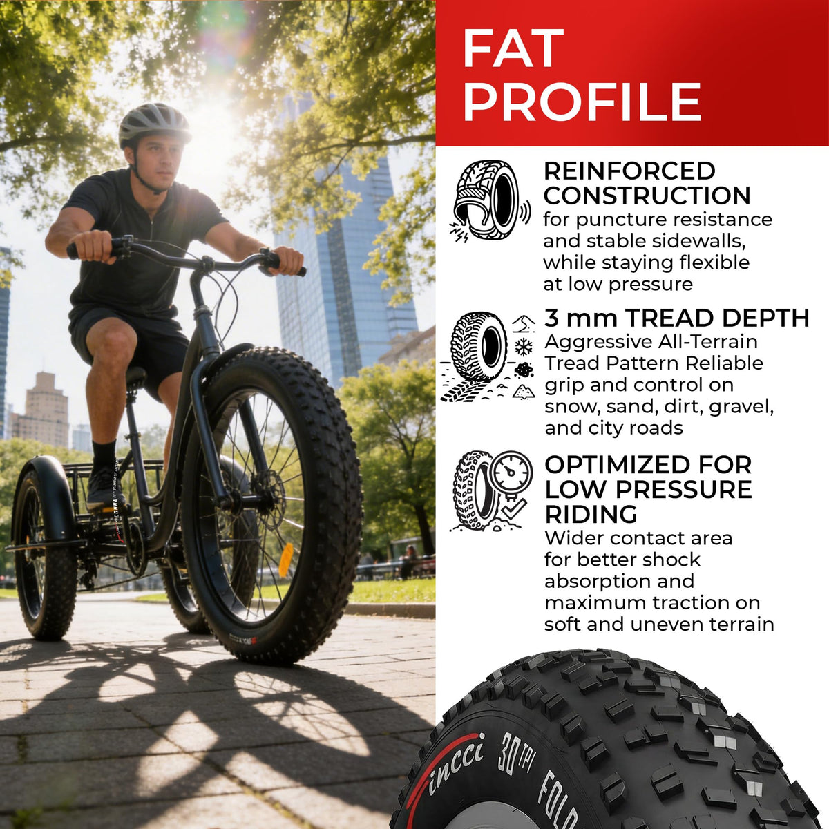 Fincci Pair 26x4.0 Fat Bike Tires - Big 26 inch Bike Tires