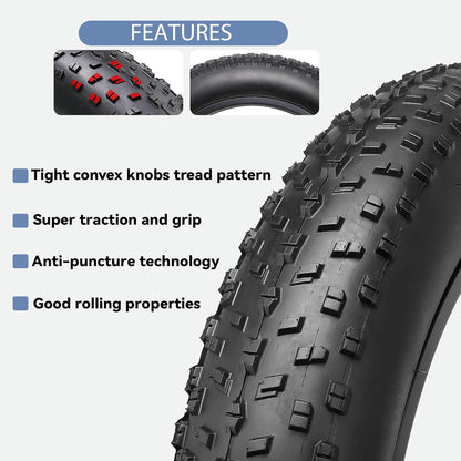 Fat Bike Replacement Tire: 20x4.0 Inch Puncture Resistant Folding MTB Bicycle Tire, 1 tire