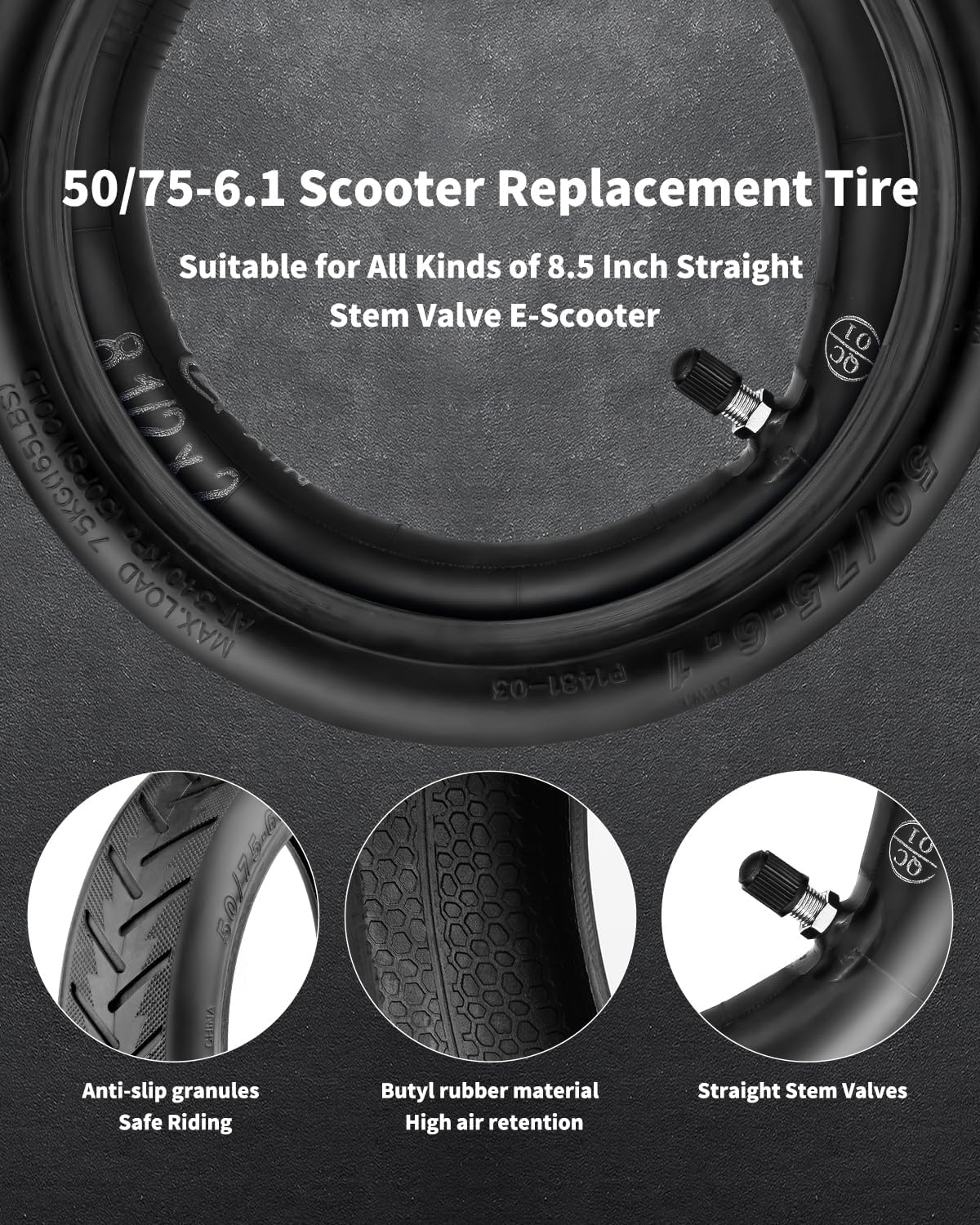 ulip Solid Scooter Tire 8.5 inch Rubber Tire 50/75-6.1 Front and