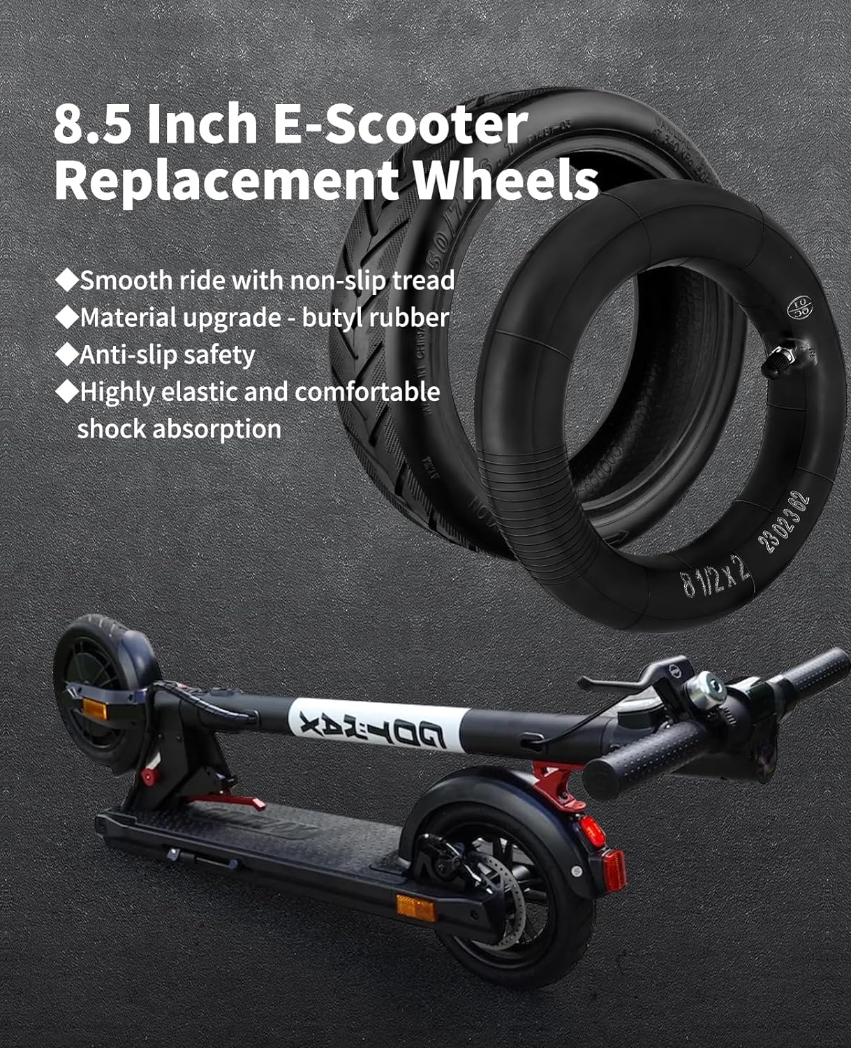 aibiku 50/75-6.1 Off-road Tires with Thickened 8 1/2 x 2 Inner Tube for  Xiaomi M365, Pro, Gotrax, 8.5 Inch Scooter Tires, Scooter Accessories (2  Sets)
