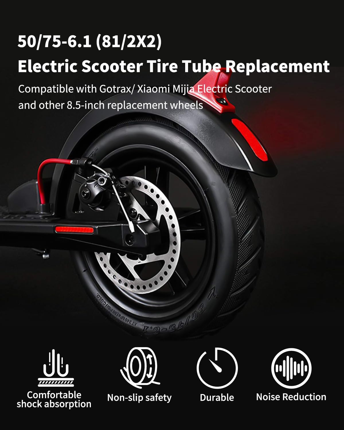 8.5 Inch Scooter Replacement Tire & Inner Tubes, 50/75-6.1 Compatible for  M365/Pro/1S, 8 1/2X2 Electric Scooter Tires Rubber Vibration Dampers Tyre 