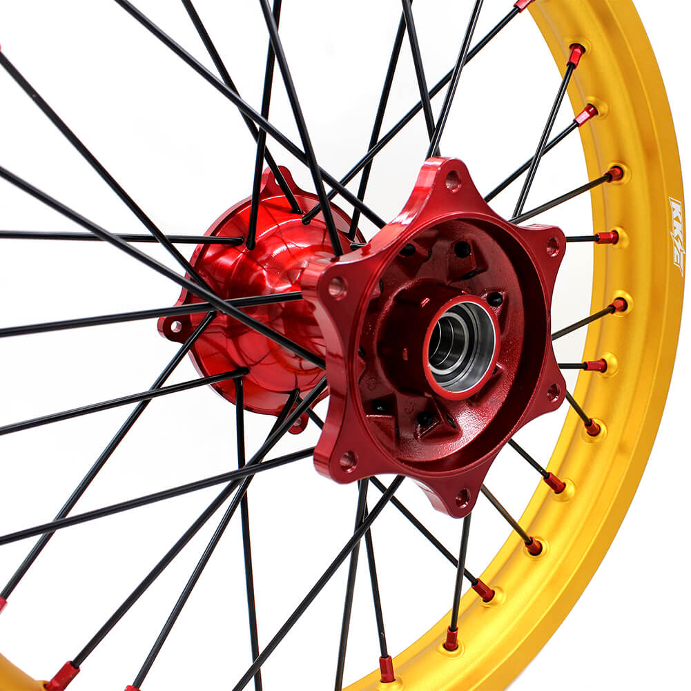 KKE 1.6"x21" & 2.15"x19" Wheels for Honda CRF / CR — Red/Gold