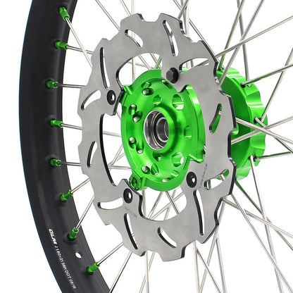 KKE 21 & 19 MX Wheels for Kawasaki KX250F 2019 and 2021 Green Nipple(2020 Excluded)
