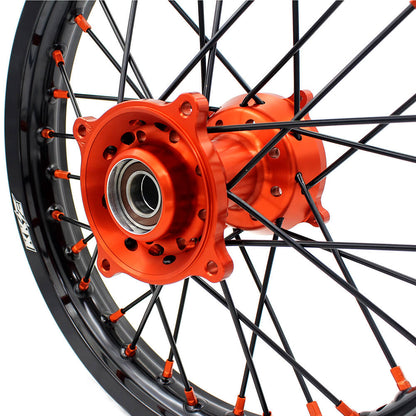 KKE 19"×1.6/16"×1.85 Spoke Kid's Big Wheels Rims Fit KTM SX 85 2003-2020 Orange Nipples & Black Spokes