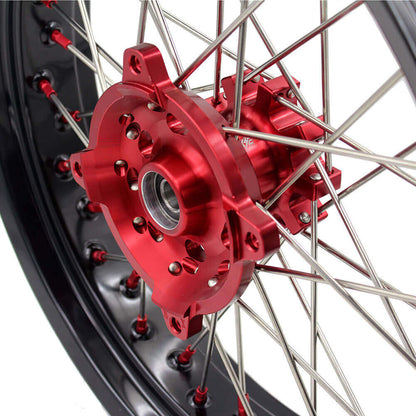 KKE 17 Inch OEM Size Supermoto Wheels for Honda XR650L 1993-2025 Red Nipple