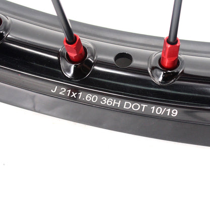 KKE 21 & 19 MX Rims for Suzuki RMZ250 2007-2024 RMZ450 2005-2024 Black Spokes