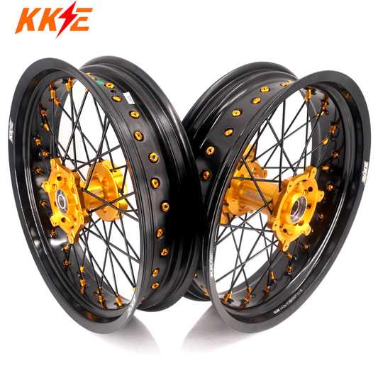 KKE 3.5/4.25 Supermoto Race Wheels For Suzuki RM125 1996-2007 RM250 1996-2008 Gold Nipples