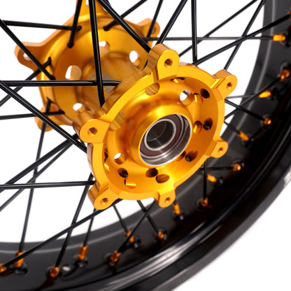 KKE 3.5/4.25 Supermoto Race Wheels For Suzuki RM125 1996-2007 RM250 1996-2008 Gold Nipples