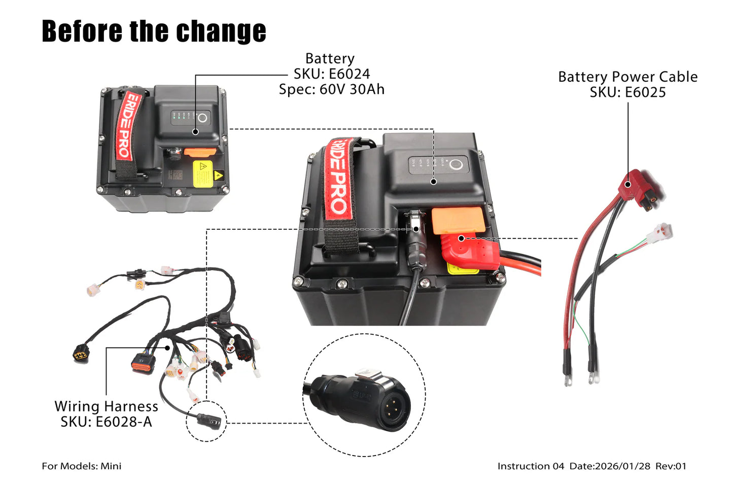E Ride Pro-E6028 - Main wiring harness(Old Connector) - Mini